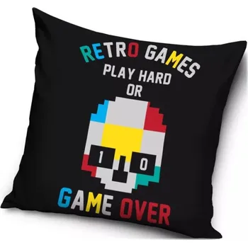 Carbotex • Polštář Retro Games - Play hard or game over - 40 x 40 cm