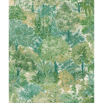 Tapeta Grandeco Vliesová tapeta na zeď, zelená, stromy, A78601, Inia, Grandeco, velikost 10,05 x 0,53 m