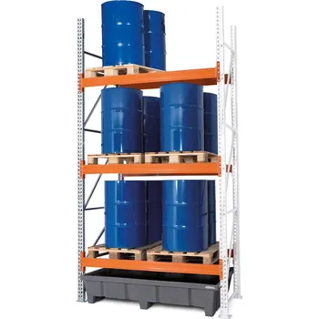 Dílenský regál Paletový regál na nebezpečné látky, nástavné pole, 3 úrovně, PE záchytná vana, 1925x1315x3800 mm