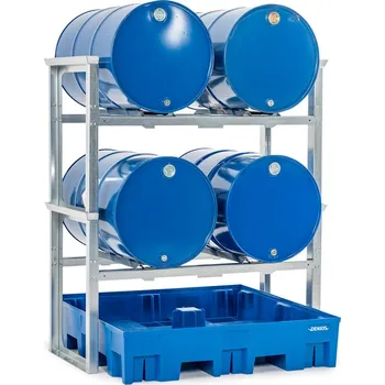 Dílenský regál Sudový regál / stáčecí stanice pro 4x sud à 200 litrů, plastová záchytná vana, 1429 x 1235 x 1637 mm