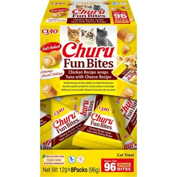 Pamlsek pro kočku Inaba Cat Churu Fun Bites Chicken Wraps tuňák/sýr 8x 12 g