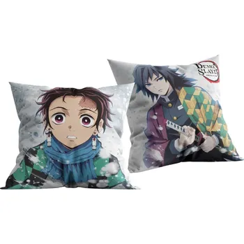 Dekorativní polštářek Halantex • Oboustranný polštář Demon Slayer: Kimetsu no Yaiba - Zabiják démonů - motiv Tandžiró a Tomioka - 40 x 40 cm