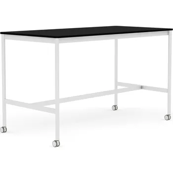 Jídelní stůl Muuto, Stůl na kolečkách Base laminovaný ABS bílé nohy 80 x 160 x 95 cm černý - Formadore
