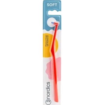 Zubní kartáček Nordics Premium Single jednosvazkový kartáček měkký červený