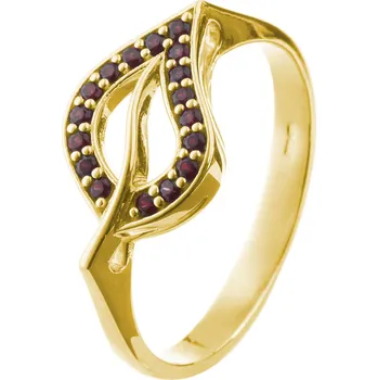 Prsten Stříbrný prsten s českým granátem, zlacený - lístek Velikost: 52