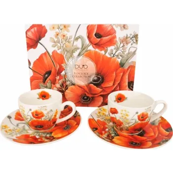 Sada 2 porcelánových hrnků s podšálky MÁKY 2