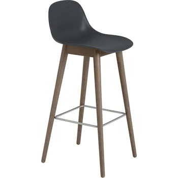 Barová židle Muuto, Barová židlička Fiber s opěradlem na tmavých dřevěných nožkách 75 cm černá - Formadore