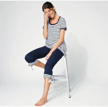 Dámské pyžamo Pyžamo s krátkými rukávy a 3/4 kalhotami nám.modrá/bílá 38/40