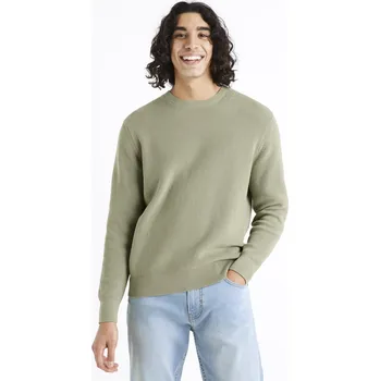 Pánské oblečení Celio Žebrovaný svetr Dexter - Pánské Celio kaki | krémová 2241621