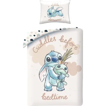 Povlečení Halantex • Bavlněné ložní povlečení Stitch - motiv Mazlení před spaním - 100% bavlna - 70x90 cm + 140x200 cm