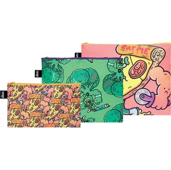 Úložný box LOQI, Taštičky LOQI Artist Brosmind Slasher the Slice & Eat your Greens z recyklovaného materiálu 3 ks - Formadore