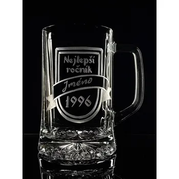 Sklenice Půllitr nejlepší ročník 1996, s vlastním jménem - ručně ryté (broušené)