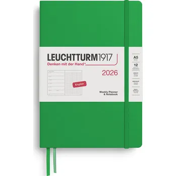 Diář Leuchtturm 1917, Týdenní plánovač s tečkovaným zápisníkem v pevné vazbě Leuchtturm 1917 2026 EN A5 světle zelený - Formadore