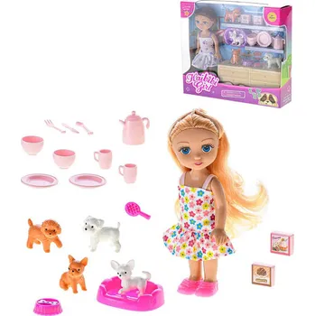Panenka Kaibibi Girl holčička s pejsky a nádobím 16 cm mix barev