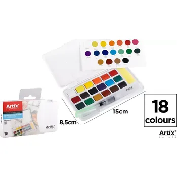 Vodová barva Akvarelové barvy Artix 18 odstínů v pánvičkách Artix kostička Artix sada
