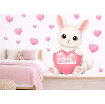 Samolepící dekorace Zajíček se srdíčkem a jménem samolepky na zeď arch 33 x 45 cm