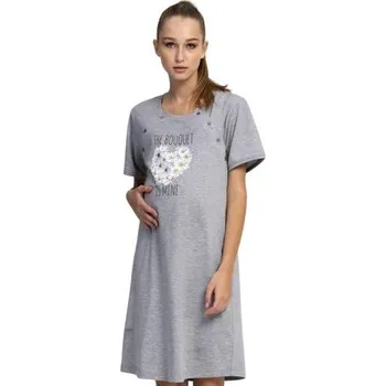 Dámská móda Mateřská noční košile Vienetta Secret Srdce z kopretin šedá XXL