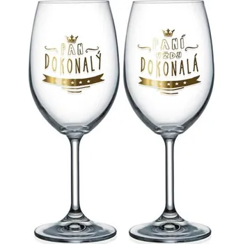 Sklenice Párové skleničky Pan Dokonalý a Paní Dokonalá – luxusní sklenice na víno s elegantním zlatým potiskem pro novomanžele