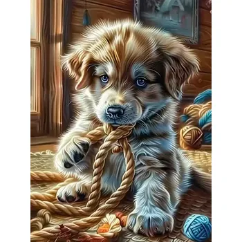 Diamantové malování Diamantové malování/Huacan - Štěně a provaz