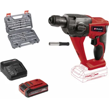 Vrtačka Einhell Power X-Change Akku-Bohrhammer TE-HD 18 Li, 18Volt (rot/schwarz, Li-Ion Akku 4,0 Ah Plus, mit Bohrer-Meißel-Set) Elektrické kladivo