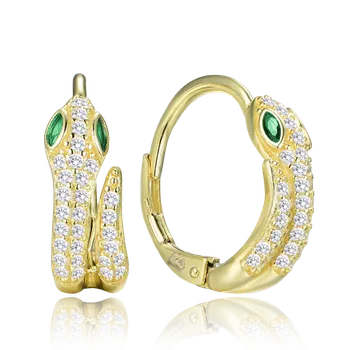 Náušnice Moonlit Stříbrné dámské náušnice s motivem hada a zirkony pozlacené