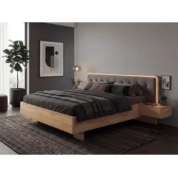 Postel Dřevěná postel s integrovaným LED osvětlením a nočními stolky TESSA z bukového, jasanového nebo dubového masivu výrobce světspánku.cz. Dostupná ve všech rozměrech, včetně atypických. 200x90, olej Cherry, jádrový buk, jiná látka