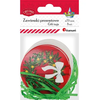 Stuha Titanum Dárkové vánoční visačky, kulaté, 70mm, 8 ks + 1,5m stuha / bal.