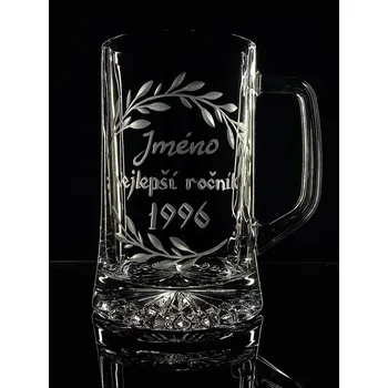 Sklenice Půllitr nejlepší ročník 1996 s vlastním jménem - ručně ryté (broušené)
