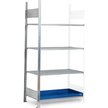 Dílenský regál Regál na malé nádoby, nástavné pole, 3 mřížové rošty, lakovaná záchytná vana, 1012 x 437 x 2000 mm