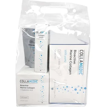 Přírodní produkt Collamedic sada 3v1 – kolagen nápoj 5000 mg, 30 ks + kapsle s kyselinou hyaluronovou, 120 ks + kolagenové sérum, 50 ml + ZDARMA vitamín C, 30 ks