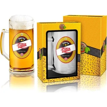 Sklenice Půllitr „Báječný táta“ – klasický skleněný půllitr s uchem a potiskem, originální dárek pro tatínka