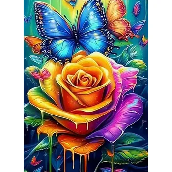 Diamantové malování Diamantové malování/Huacan - Duhová růže a motýl