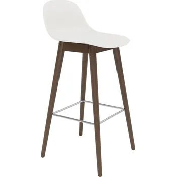 Barová židle Muuto, Barová židlička Fiber s opěradlem na tmavých dřevěných nožkách 75 cm bílá - Formadore