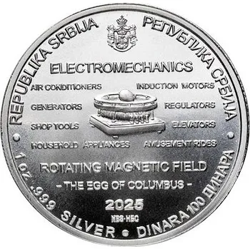 Stříbrná mince Nikola Tesla - Rotating Magnetic Field (Rotující magnetické pole) 1 Oz 2025 - (11.)