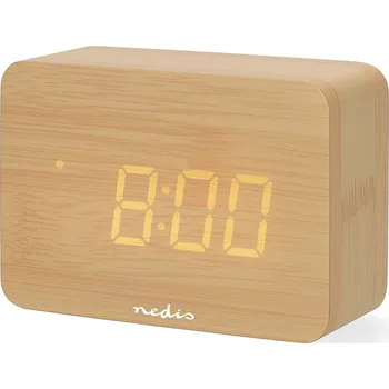 Nedis CLDK2008BN stolní digitální LED budík, odložené buzení, datum, teplota, dekor dřevo