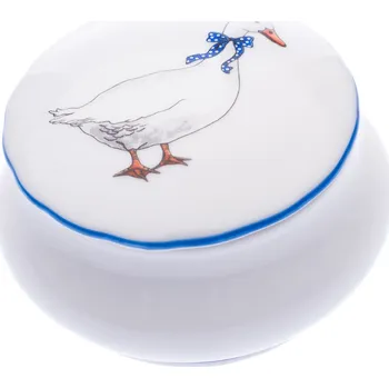Český porcelán, a.s., Dubí Dóza kulatá - šperkovnice, 9 cm, husy, Český porcelán