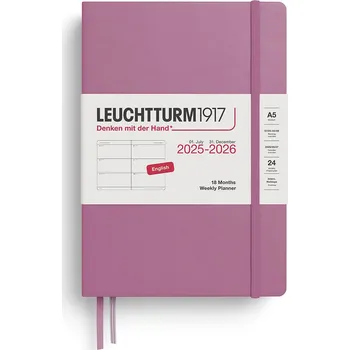 Diář Leuchtturm 1917, Týdenní plánovač v pevné vazbě Leuchtturm 1917 2025/2026 18M EN A5, špinavě růžový - Formadore