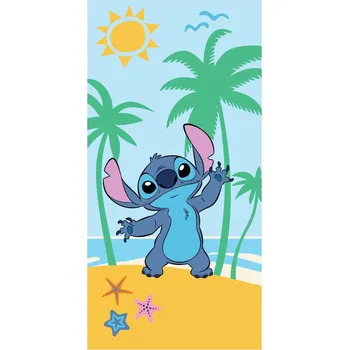 Halantex • Bavlněná plážová osuška Lilo & Stitch - motiv Na slunečné pláži - 100% bavlna - 70 x 140 cm
