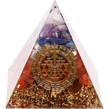Drahý kámen Magieprirody.cz Orgonitová pyramida Čakrová harmonie 6×6 cm #OR167 síla barevných kamenů a Sri Yantra