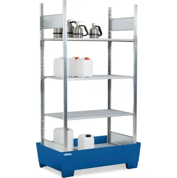 Dílenský regál Regál na malé nádoby, 4 mřížové rošty, lakovaná záchytná vana, 1236 x 816 x 2100 mm