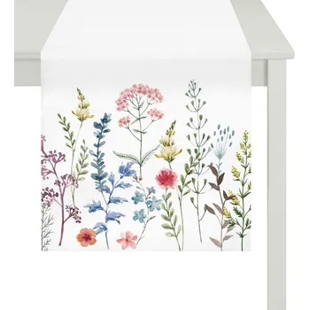 ubrus Běhoun na stůl Luční květy 40x150 cm, bílý