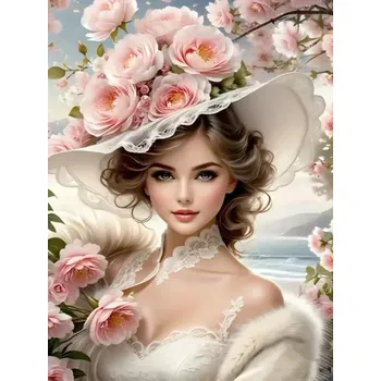 Diamantové malování Diamantové malování/Huacan - Lady v květinovém klobouku
