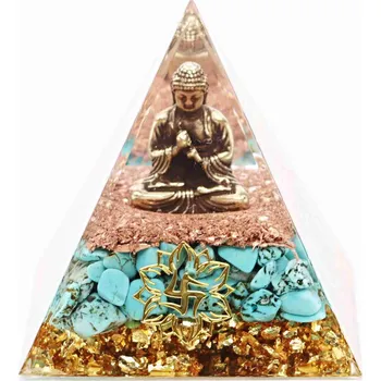 Drahý kámen Magieprirody.cz Orgonit pyramida 5x5 cm Buddha + kameny Tyrkenit #OR043