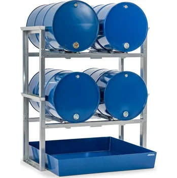 Dílenský regál Sudový regál / stáčecí stanice pro 4x sud à 200 litrů, lakovaná záchytná vana, 1429 x 1210 x 1637 mm