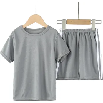 Chlapecká sportovní souprava tričko a kraťasy na gumu O výstřih lehký letní komplet pro aktivní děti šedá 5
