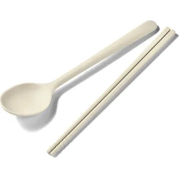 Příbor Sada 2 ks silikonových příborů lžíce a hůlky Měkké kuchyňské příbory pro každodenní stolování cestování a domácnost bílá