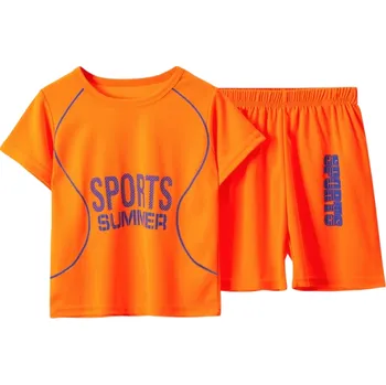 Chlapecká sportovní souprava tričko a kraťasy na gumu nápis Sports Summer O výstřih lehký letní komplet oranžová 10