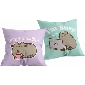 Dekorativní polštářek Halantex • Oboustranný polštář kočička Pusheen - motiv Good morning - 40 x 40 cm