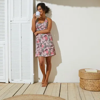 Dámská noční košile Noční košilka s macramé a potiskem džungle růžová/khaki 38/40