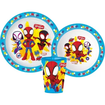 Stor • Sada plastového nádobí pro děti - motiv Spidey Team s kelímkem - 3 díly